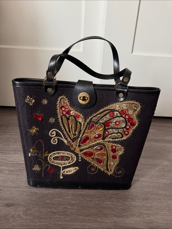 Handbags - Vintage Black Butterfly Embellished Tote Bag